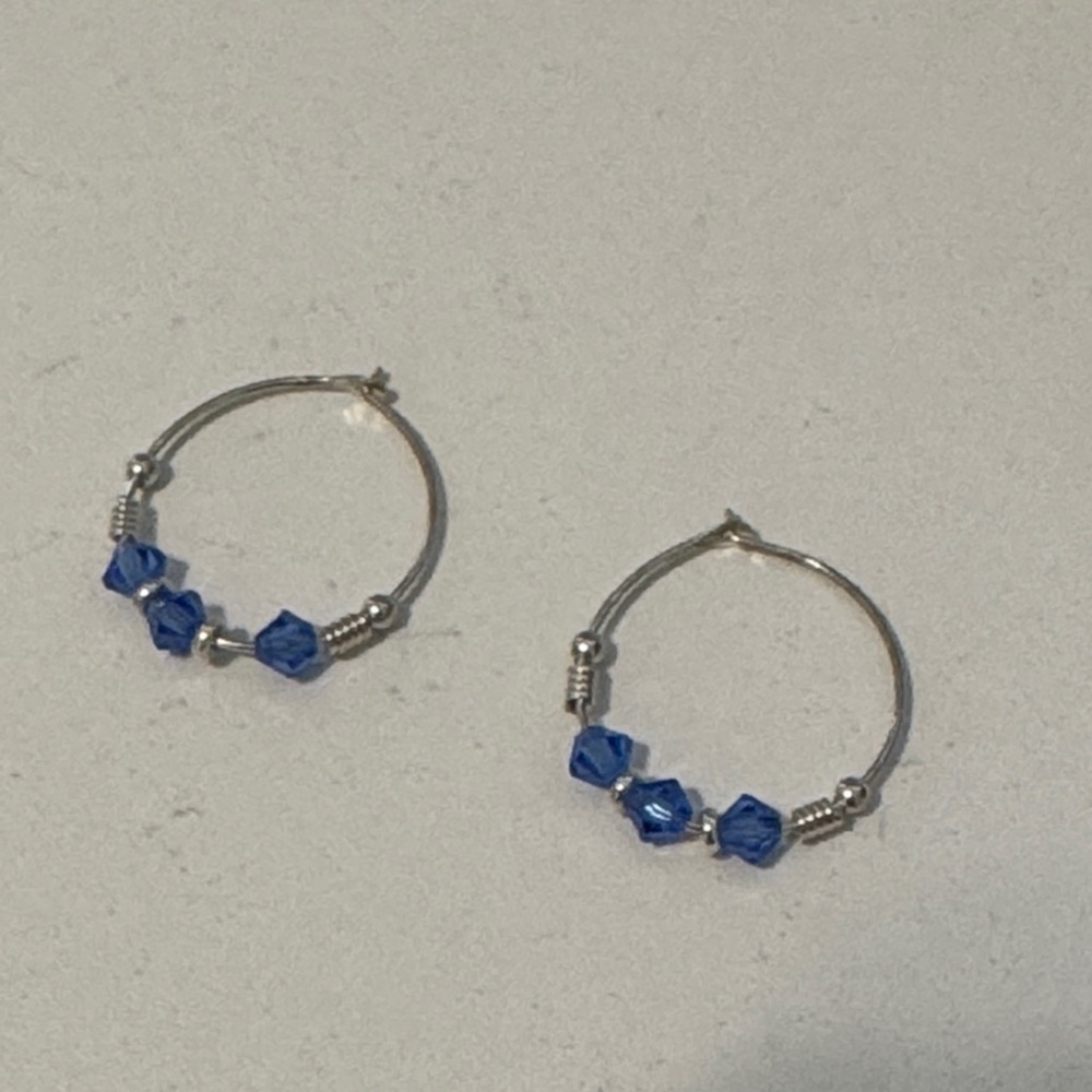 Chic Silver and Blue Crystal Hoop Earrings